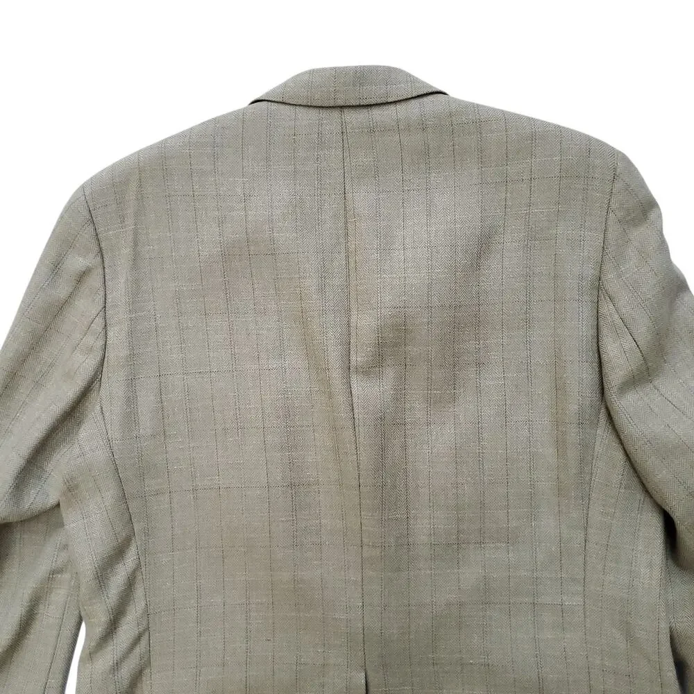 Chaps Ralph Lauren Silk Wool Linen Tan Herringbone Sport Coat Blazer Jacket 41R